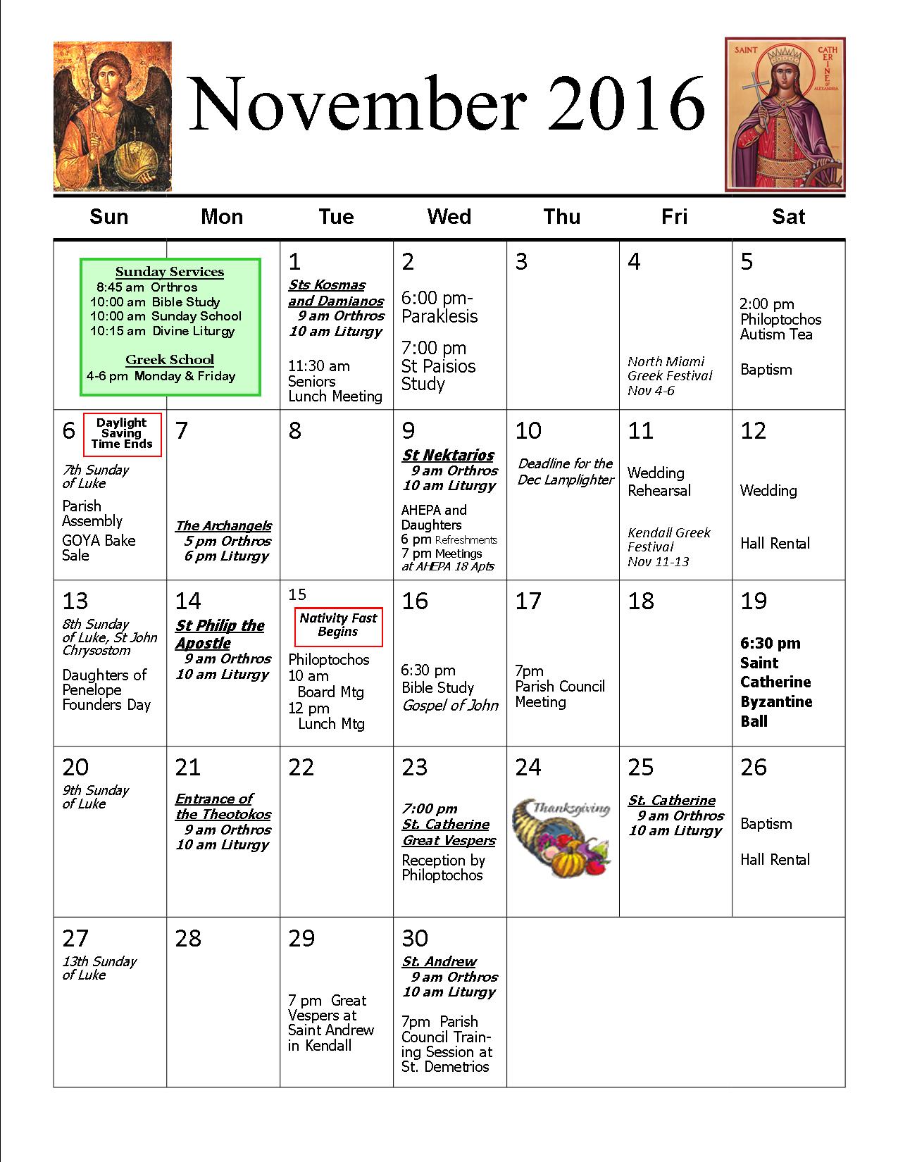 Parish Calendar | St. Catherine Greek Orthodox Church Parish Calendar | St. Catherine Greek Orthodox Church